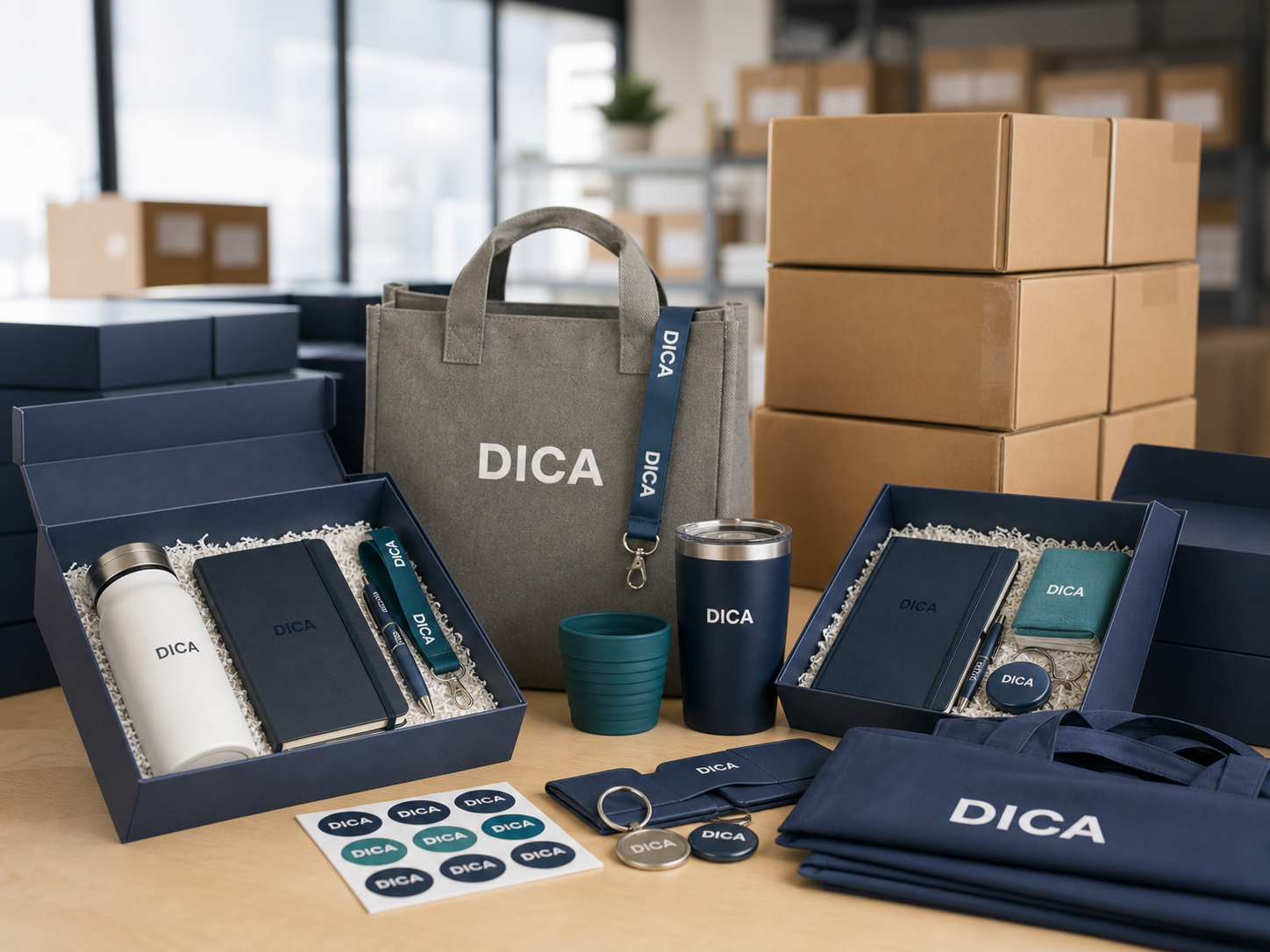 Delivered custom promotional products ready for distribution